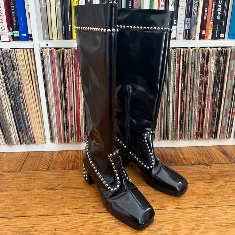 MARYAM NASSIR ZADEH BLACK STUDDED KIKI KNEE HIGH BOOTS